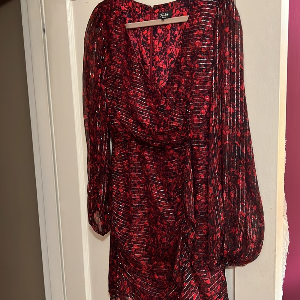 Parker boutique red shimmer flower dress